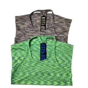 Set of 2 Keep Going Space Dye Racerback Workout Tank Tops Neon Green Grey Large